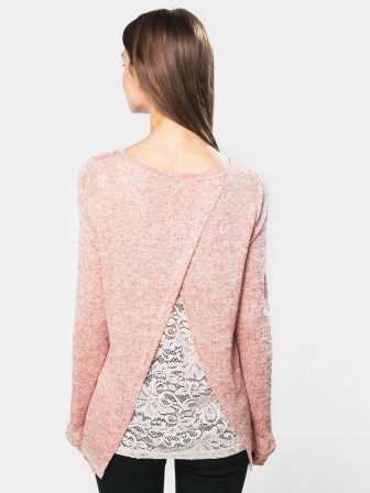 10169728 BLOUSA VMAL MOND LS LACE PEACH WHIPW. CEDAR WOOD.