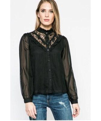 10189755 BLUSA ROSE LACE LS SHIRT BLACKSOLID
